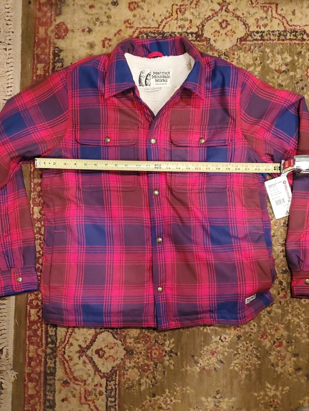Marmot Red & Blue Sherpa Lined Snap Closure Jacket